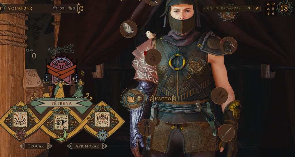 Tela do Arsenal Soulframe com Pacto Tétrena e slots de equipamento